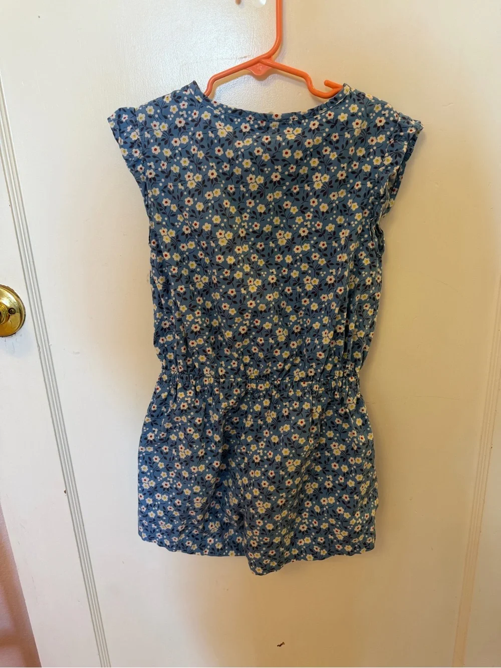 Boden Blue Floral Romper with Yellow Accents